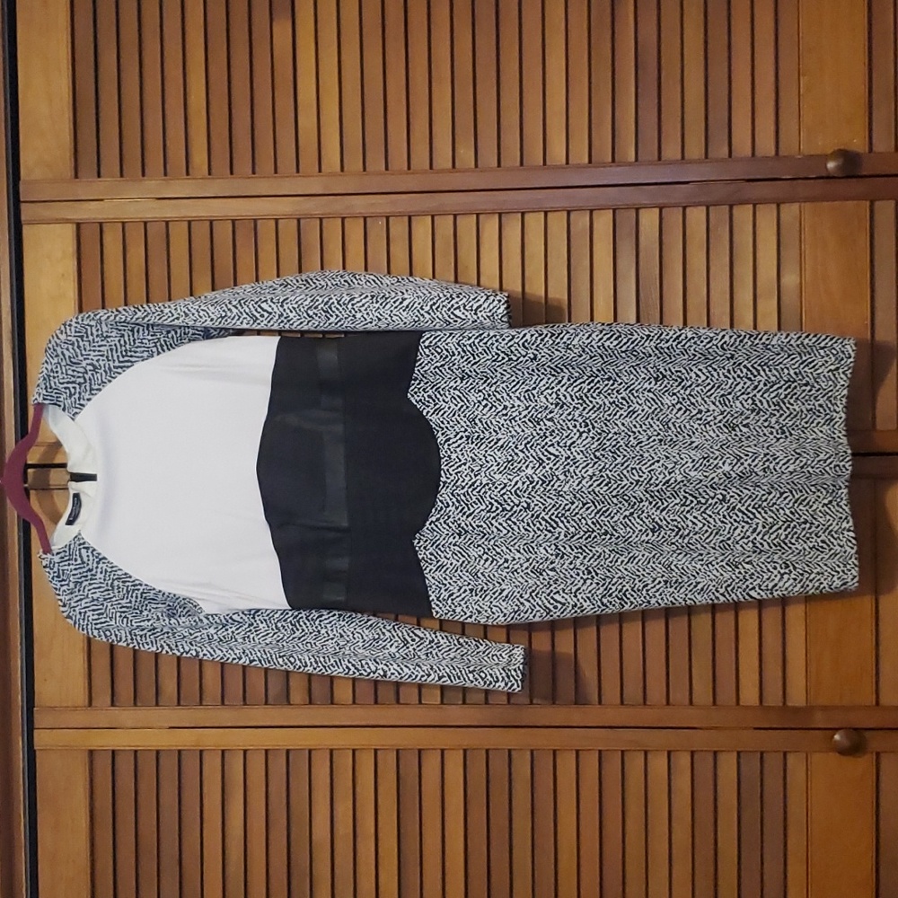 Bebe Long Sleeve Black & White Dress